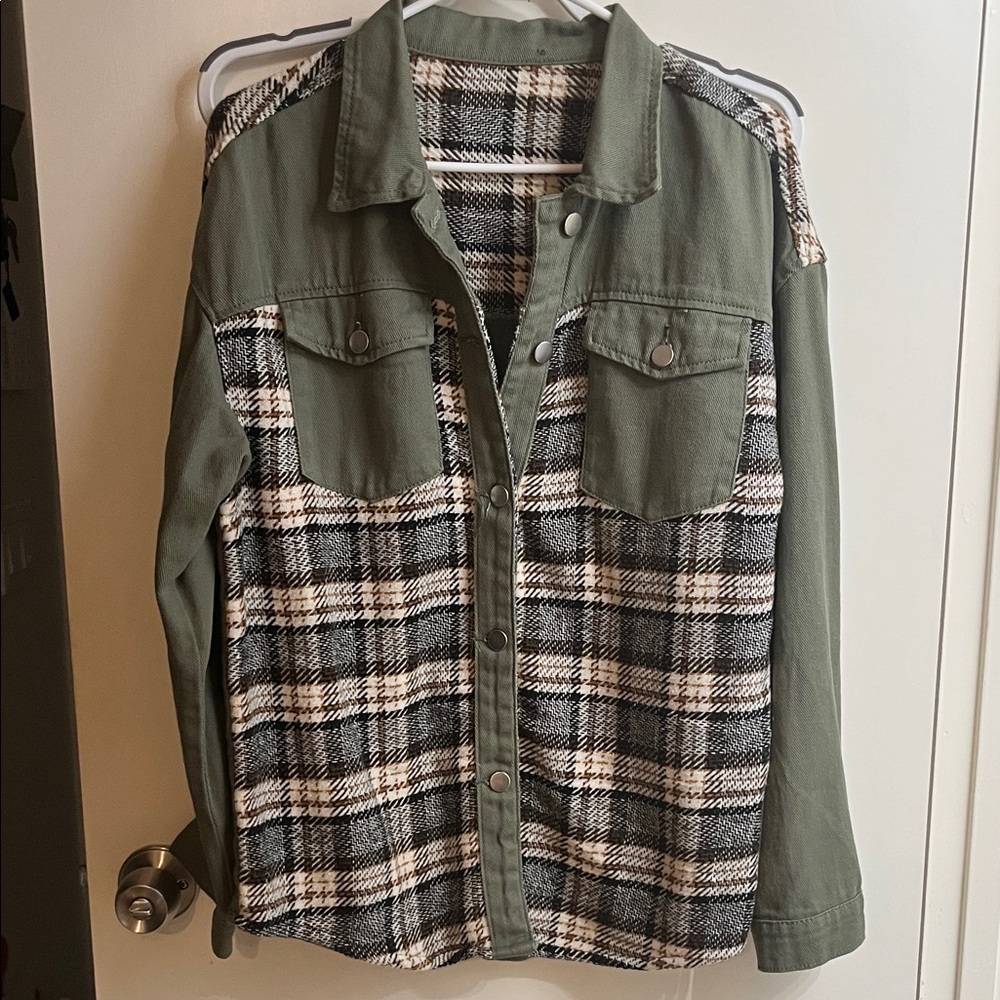 Olive Green & Black Plaid Shacket